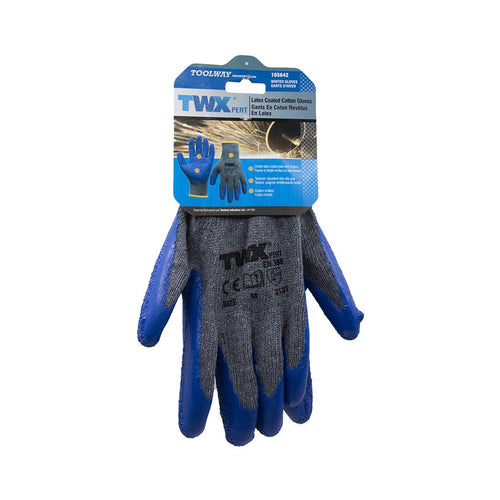 Gloves Winter Work Latex Coated Knitted Cotton Gray/Blue (M) - Garden Centre - Nursery