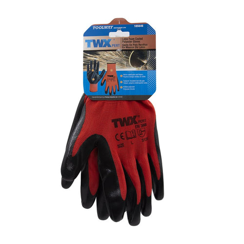 Gloves Work Knitted Polyester with Nitrile Palm Red/Black (L) - Garden Centre - Nursery