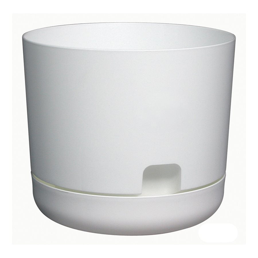 Oasis Self Watering Planter with Saucer Plastic 10in White - Garden Centre - Nursery