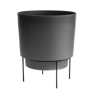 Hopson Planter Plastic Round with Metal Stand 10x10x12in Charcoal - Garden Centre - Nursery